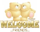 WELCOME FRIENDS, ANIMALS, BEAR, TEXT