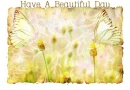 HAVE A BEAUTIFUL DAY, BUTTERFLY, FLOWERS, TEXT