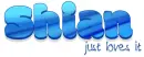 SHIAN JUST LOVES IT, BLUE, SWIRLY, TEXT