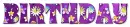 BIRTHDAY WITH PURPLE TEXT SHOWING BIRDS & FLOWERS