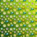 Green background with birds and flowers