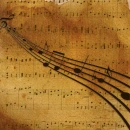 BURNT ORANGE BACKGROUND WITH MUSIC NOTES