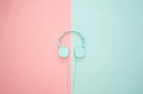 PEACH & TURQUOISE BACKGROUND WITH HEADPHONES