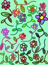 GREEN PASTEL BACKGROUND WITH CARTOON FLOWERS