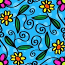 BLUE PASTEL BACKGROUND WITH CARTOON FLOWERS