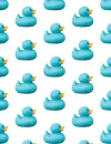 WHITE BACKGROUND WITH TURQUOISE RUBBER DUCKIES