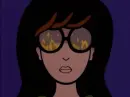 lady wearing sunglasses with burning fire reflection