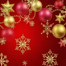 Glittered Red  Background with Christmas Decorations 
