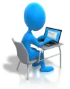 blue figure with laptop