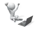 happy figure with laptop