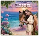 Brunette with horse on Beach - Robbie