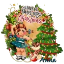 Anna - Have a Holly Jolly Christmas Vintage Retro cute girl dog tree Glitter