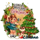 Lilliana - Have a Holly Jolly Christmas Vintage Retro cute girl dog tree Glitter
