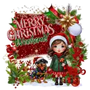 Merry Christmas Weekend Cute Girl with dog Rottweiler 