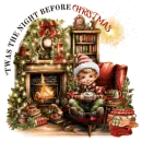 Twas the Night before Christmas Boy Elf Hot Cocoa Fireplace Glitter