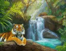 Tiger by a waterfall