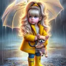 Girl in the rain with her dog