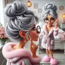 Grannie checking herself in mirror