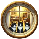 3 Tuxedo kitties looking out window