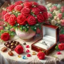 Flowers candy and a ring