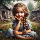 Cute girl run down house