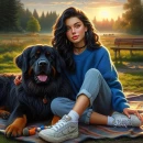Brunette with large dog