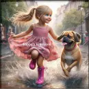 Girl and her dog having fun