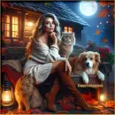 Autumn woman and dog