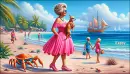 Grannie & her dog on beach