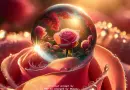 Rose inside water droplet