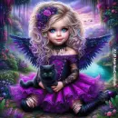 Purple little Angel with Cat