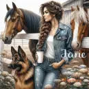 Woman and horses and dog - Jane 