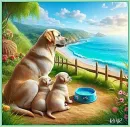 Labrador Mum with her two Puppies