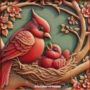 Baby red bird with mom 