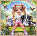 Girl, her best pals, her Dog and her Puppy