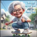 Grannie goes skateboarding