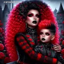 Gothic woman with her son