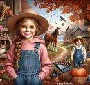 children with their horse /Autumn time