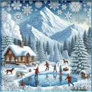 Intricate snowy cabin scene