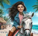 Lady riding her horse on the Beach