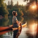 Woman with boat in the lake