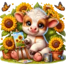 Highland Cow with sunflowers