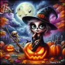 Cute witch on pumpkin - Jane 