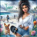 Woman on beach with dog - Jane 