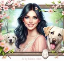 Girl with Dogs in Springtime