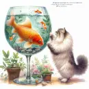 cat plays with fish