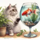 cat plays with fish