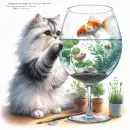 cat plays with fish