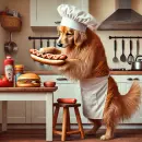 Dog making a hotdog