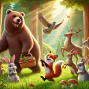 Cheerful animals getting along in the woods